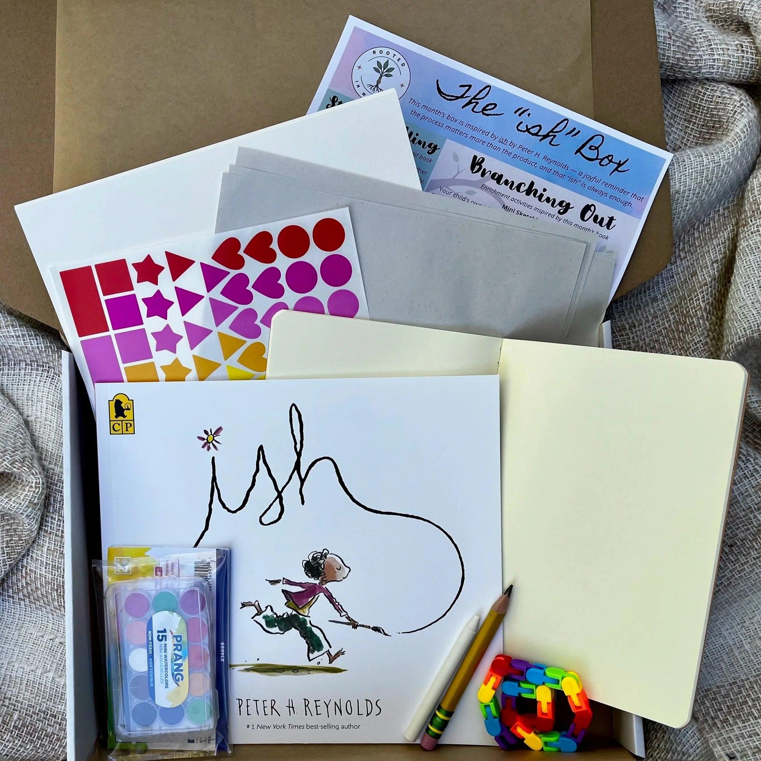 The “ish” Box with a picture book and hands-on writing materials