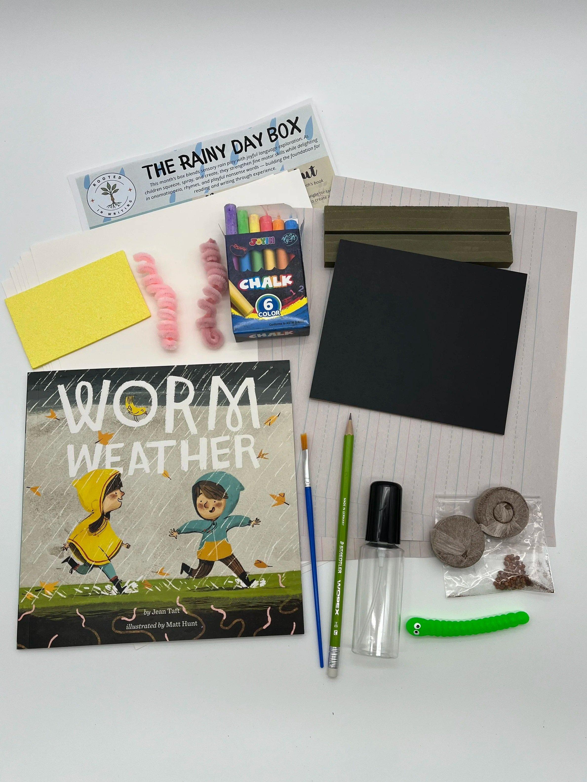 The Rainy Day Box with a picture book and creative materials
